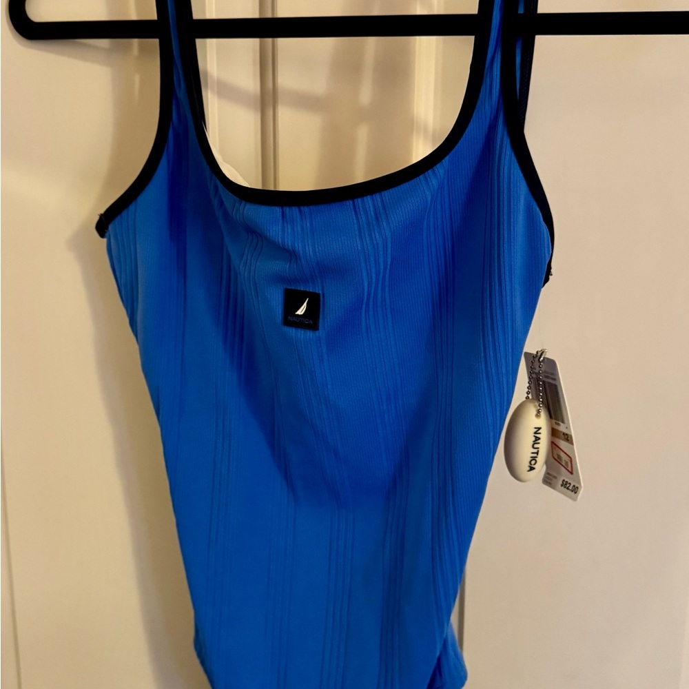 Nautica Bright Blue Tank One-Piece Swimsuit with Black Trim- size 12 **NWT**